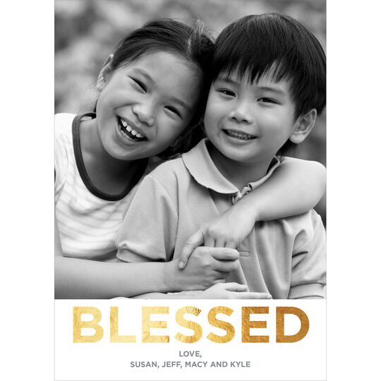 Blessed on White Foil Flat Photo Cards